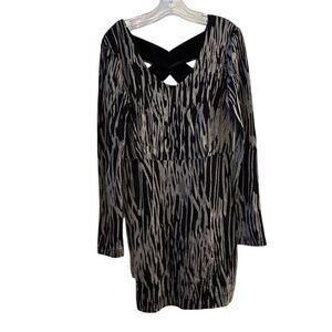 BCBGeneration Zebra Print Dress Black Velvet Trim Size M